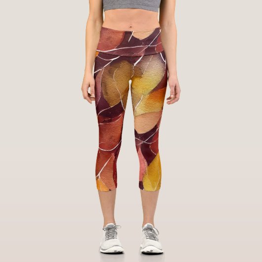 Herbst-Herbstlaub-Muster Capri Leggings (Vorderseite)