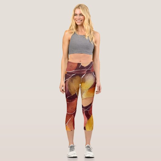 Herbst-Herbstlaub-Muster Capri Leggings (Vorderseite)