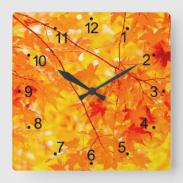 Herbst-Herbstlaub Orange Quadratische Wanduhr