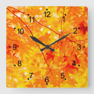 Herbst-Herbstlaub Orange Quadratische Wanduhr