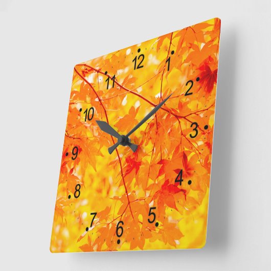 Herbst-Herbstlaub Orange Quadratische Wanduhr (Winkel)