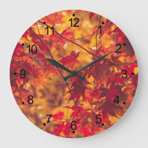 Herbst-Herbstlaub rot Große Wanduhr