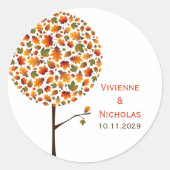 Herbst Herbstlaub Whimsical Pop Tree Hochzeit Runder Aufkleber (Vorderseite)