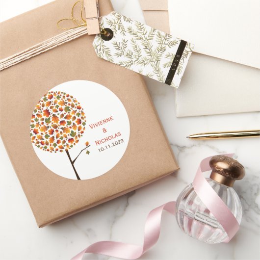Herbst Herbstlaub Whimsical Pop Tree Hochzeit Runder Aufkleber (Schenken)