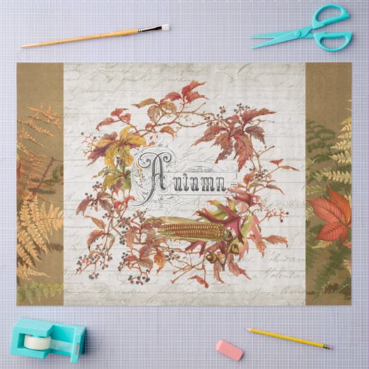 Herbst Herbstleaf Wreath Script Ephemera Decoupage Seidenpapier (Basteln)