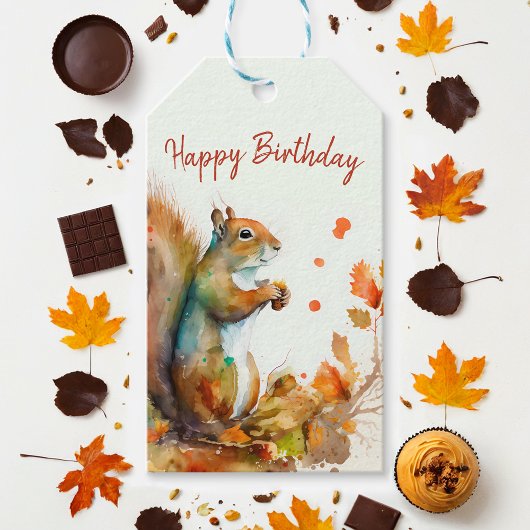 Herbst/Herbstvibes Eichhörnchen - Geburtstagsparty Geschenkanhänger