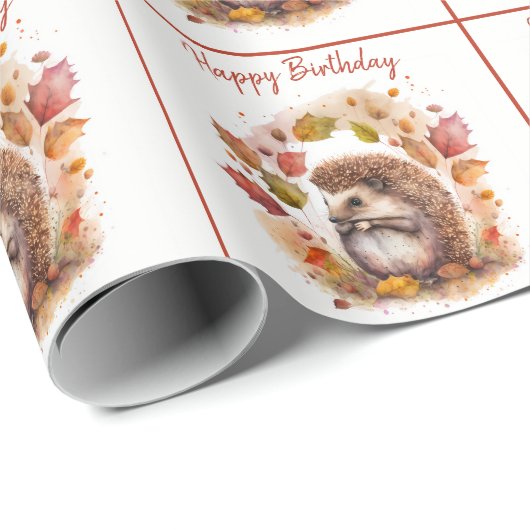 Herbst / Herbstwoben Igel - Happy Birthday Geschenkpapier (Rolleneckpunkt)