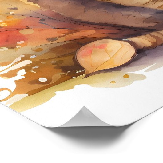 Herbst / Herbstwoben Wasserfarbe Kitten - Kinder Poster (Ecke)