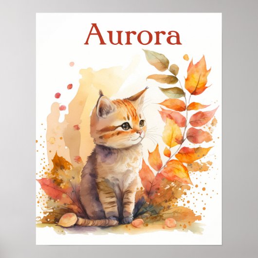 Herbst / Herbstwoben Wasserfarbe Kitten - Kinder Poster (Vorne)