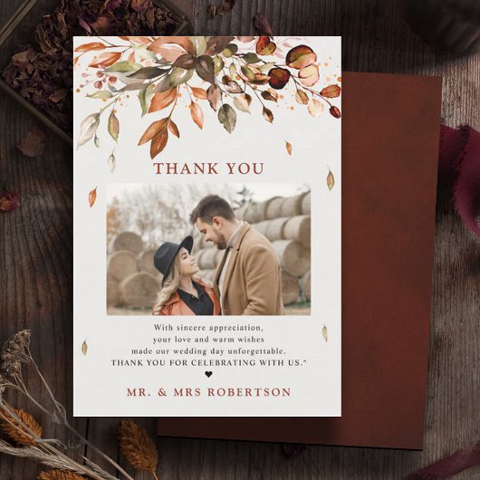 Herbst Herbstwoche Rustikales Foto Hochzeit Dankeskarte