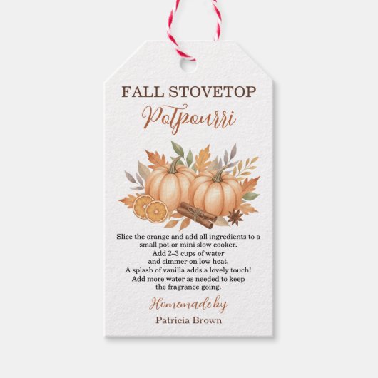 Herbst-Herdtopf-Potpourri-Rezept-Anhänger mit Kürb Geschenkanhänger (Vorderseite)