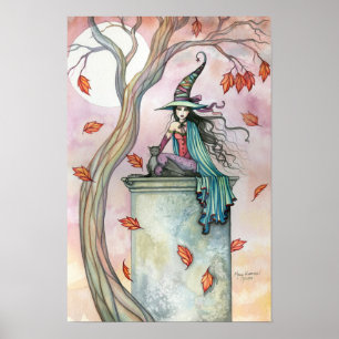 Herbst-Hexen-Katzenposter-Druck Poster