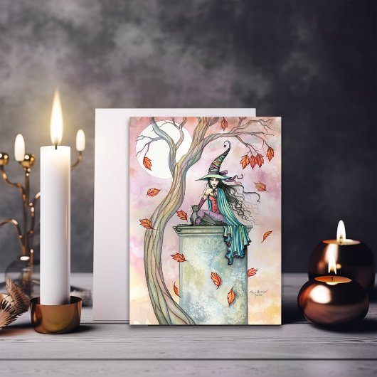 Herbst-Hexenkatze Halloween-Kartennotecard Karte