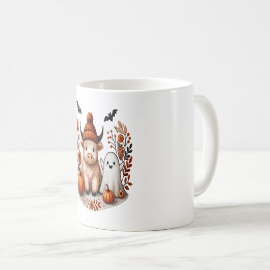 Herbst Highland Cow Ghost Png, Herbst Png Kaffeetasse (VorderseiteRechts)