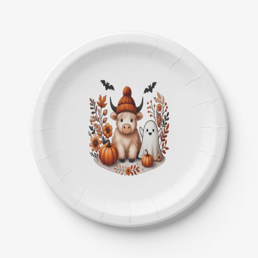 Herbst Highland Cow Ghost Png, Herbst Png Pappteller (Vorderseite)