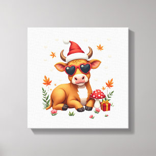 Herbst Highland Kuh Kürbis Bogen Weihnachten Mädch Leinwanddruck