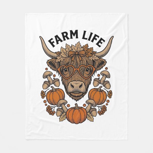 Herbst Highland-Kuh mit Herzbrille Fleecedecke (Vorderseite)