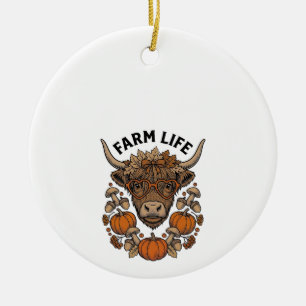Herbst Highland-Kuh mit Herzbrille Keramik Ornament