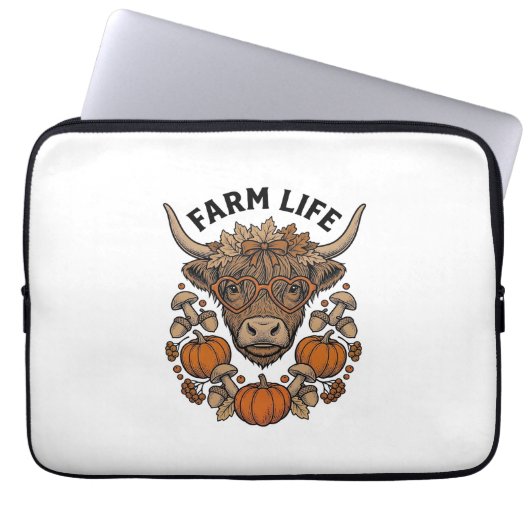 Herbst Highland-Kuh mit Herzbrille Laptopschutzhülle (Vorderseite)