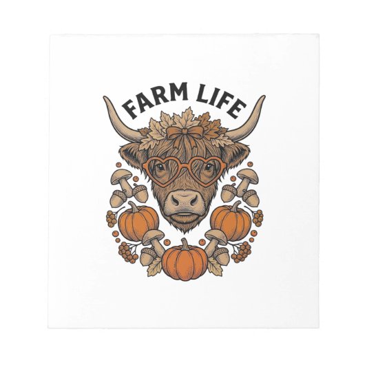 Herbst Highland-Kuh mit Herzbrille Notizblock (Vorderseite)