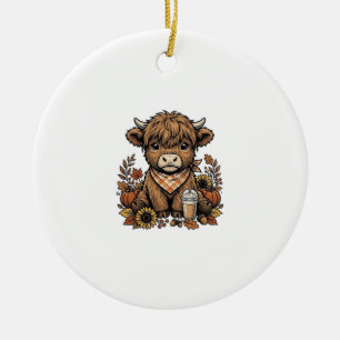 Herbst Highland Kuh Vintage Herbst Farmhouse Kunst Keramik Ornament