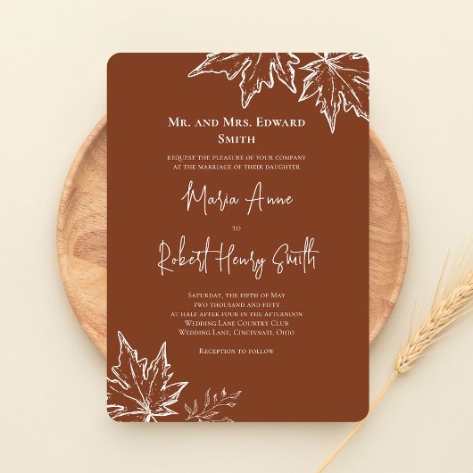 Herbst hinterlässt Elegante Hochzeit im Herbst Einladung