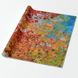 Herbst hinterlässt farbige Orange Fall Themed Blue Geschenkpapier