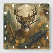 Herbst Hirschenthusiasten Jägerwald Quadratische Wanduhr (Vorderseite)