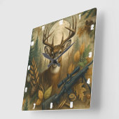 Herbst Hirschenthusiasten Jägerwald Quadratische Wanduhr (Winkel)