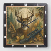 Herbst Hirschjägerwald Quadratische Wanduhr (Vorderseite)
