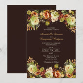 Herbst Hochzeit braun Grün und Burnt Orange Floral Einladung (Vorne/Hinten)