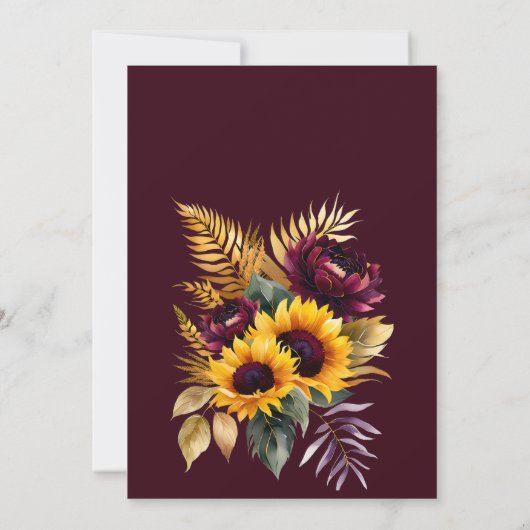 Herbst Hochzeit burgundische Sonnenblumen Einladung (Rückseite)