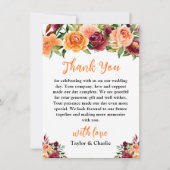 Herbst-Hochzeit in Burgund und Orange Dankeskarte (Vorderseite)