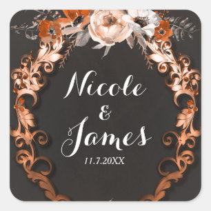 Herbst Hochzeit Orange Blumen Geschenke Quadratischer Aufkleber
