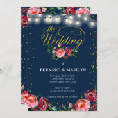 HERBST-Hochzeits-Karte Marine-Burgunders Marsala Einladung (Vorne/Hinten)