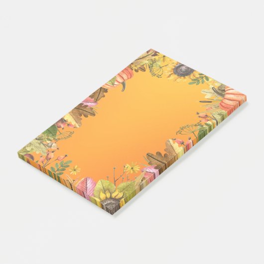 Herbst Hochzeitskapelle Blätter Pumpkin Sonnenblum Post-it Klebezettel (angewinkelt)