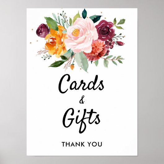 Herbst Hochzeitskarten und Geschenke aus Burgund B Poster (Vorne)