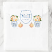 Herbst Hochzeitspumpen Blau und Weiß Wappen Gefall Rechteckiger Aufkleber (Tasche)