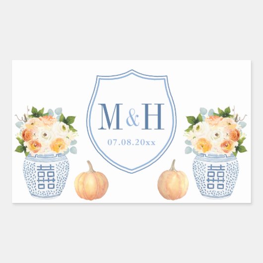 Herbst Hochzeitspumpen Blau und Weiß Wappen Gefall Rechteckiger Aufkleber (Vorderseite)