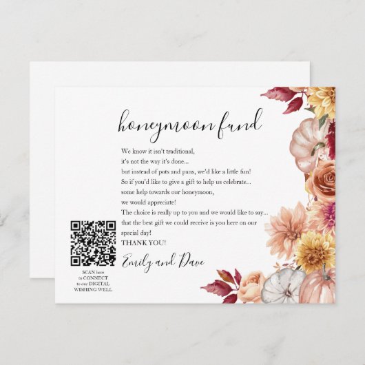 Herbst Honeymoon wünscht QR CODE Begleitkarte (Vorne/Hinten)