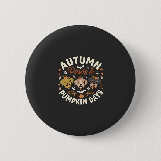 Herbst Hund Kürbis Pfoten Button (Vorderseite)