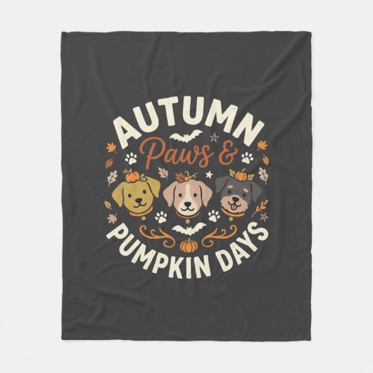 Herbst Hund Kürbis Pfoten Fleecedecke (Vorderseite)
