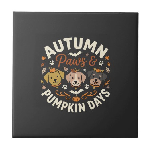 Herbst Hund Kürbis Pfoten Fliese (Vorderseite)