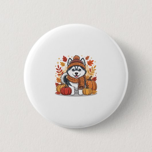 Herbst Husky-Kürbisse Erntedankfest Gemütlicher Ha Button (Vorderseite)