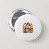 Herbst Husky-Kürbisse Erntedankfest Gemütlicher Ha Button (Vorne & Hinten)