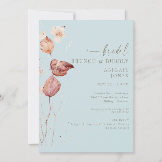 Herbst Icy Blue Bridal Brunch & Bubbly Einladung (Vorderseite)