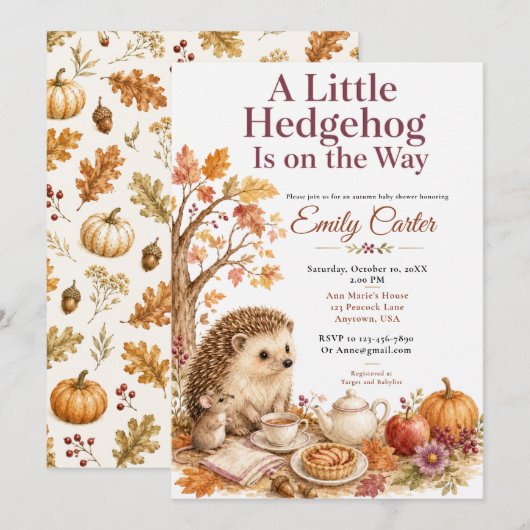 Herbst-Igel-Baby-Party Einladung (Vorne/Hinten)