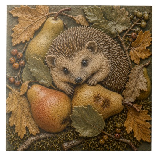 Herbst-Igel & Birnen Waldtiere Fliese (Vorderseite)