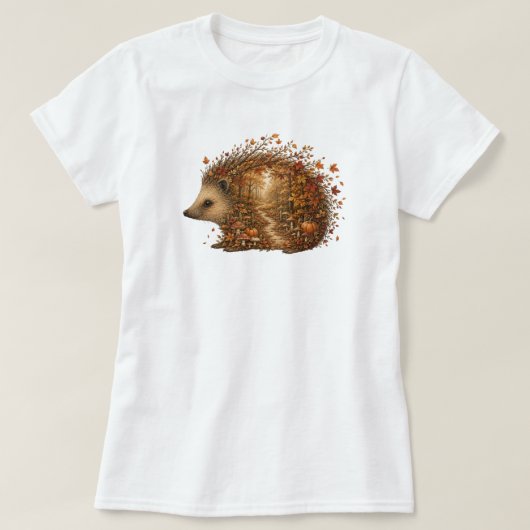 Herbst-Igel-Wald-Silhouetten-Kunst T-Shirt (Design vorne)