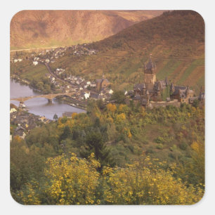 Herbst in Cochem, Rheinland Pfalz, Deutschland Quadratischer Aufkleber